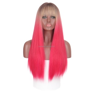 Perruque en fibre synthétique 28 pouces cheveux rouge raides avec une frange