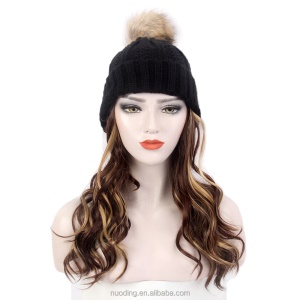 Perruque-bonnet tricoté cheveux bouclés en fibre synthétique longue de 20 pouces