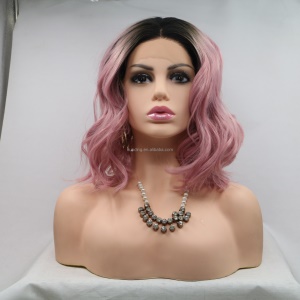 Cap de perruque en fibre sythétique cheveux court et ondulé Rose 12 pouces