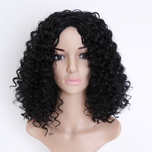Perruque noire bouclée sans dentelle en fibre synthétique