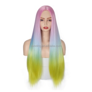 Perruque de 26 pouces aux cheveux raides multicolore en fibre  synthétique haute température