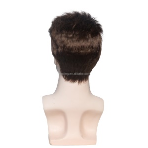 Perruque à fibre synthétique synthétique pour hommes 4 pouces brun non dentelle