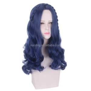 Perruque de cosplay ondulé aux cheveux bleu en fibre synthétique de 24 pouces
