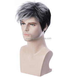 Perruque pour hommes aux cheveux noir-gris en fibre synthétique  gris et noir