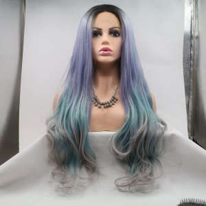 Perruque synthétique cosplay avec dentelle  avec cheveux longs et colorés colorée