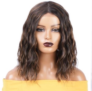 Perruque de 12 pouces aux cheveux marron, ondulée en fibre synthétique  résistante à la chaleur