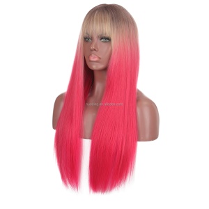 Perruque en fibre synthétique 28 pouces cheveux rouge raides avec une frange