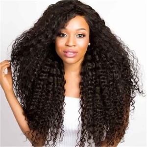 Perruque synthétique en dentelle  avec cheveux longs bouclés épais et doux