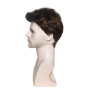 Perruque à fibre synthétique synthétique pour hommes 4 pouces brun non dentelle