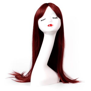 Perruque aux cheveux rouges longs et raides en fibre synthétique sans lace