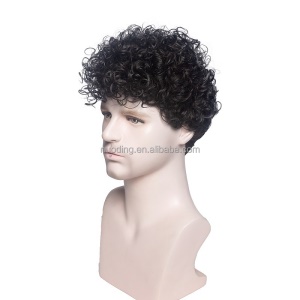 Perruque à fibre synthétique pour hommes 6 pouces cheveux bouclés noirs sans closure