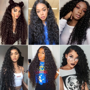 Perruque en fibre synthétique aux cheveux longs et bouclés