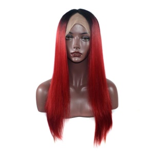 Perruque en fibre synthétique cheveux longs et raides rouges avec dentelle frontale 24pouces