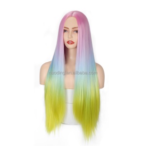 Perruque de 26 pouces aux cheveux raides multicolore en fibre  synthétique haute température