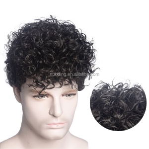 Perruque synthétique pour hommes cheveux courts bouclés noirs sans closure