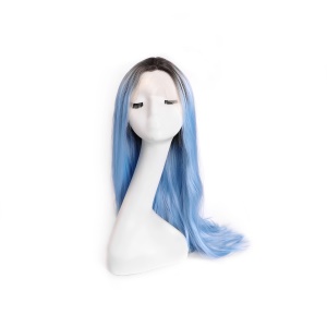 Perruque raide bleu-noire en fibre synthétique de 28 pouces