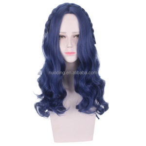 Perruque de cosplay ondulé aux cheveux bleu en fibre synthétique de 24 pouces