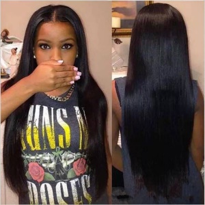 Cap de perruque de tissage cheveux lisses noirs en fibres synthétiques résistantes à la chaleur 28 pouces