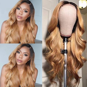 Cap de perruque cheveux long ondulé blond avec lace frontale 26 pouces
