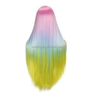 Perruque de 26 pouces aux cheveux raides multicolore en fibre  synthétique haute température