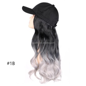 Extension de cheveux avec casquette noir cheveux longs bouclés synthétique 17 pouces