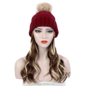 Perruque-bonnet tricoté cheveux bouclés en fibre synthétique longue de 20 pouces