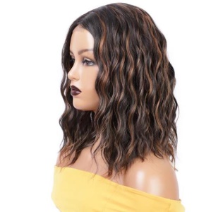 Perruque de 12 pouces aux cheveux marron, ondulée en fibre synthétique  résistante à la chaleur