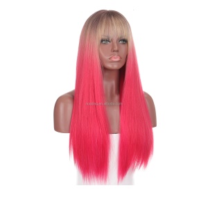 Perruque en fibre synthétique 28 pouces cheveux rouge raides avec une frange