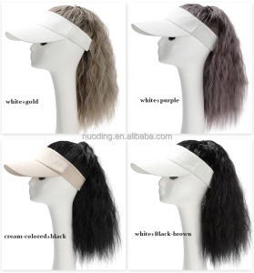 Perruque casquette  pour femme aux cheveux ondulée avec queue de cheval haute