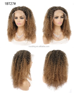 Perruque en fibre synthétique 20 pouces avec dentelle frontale cheveux bouclés