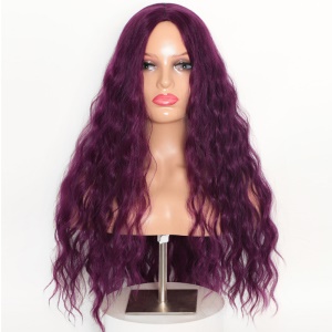 Perruque synthétique  violette de 26 pouces aux cheveux  bouclés en soie douce