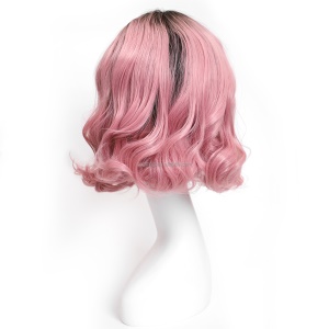Perruque 12 pouces cheveux ondulé rose-noir avec lace frontale