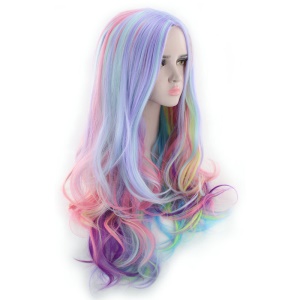 Perruque  synthétique cosplay  aux cheveux ondulés et colorés