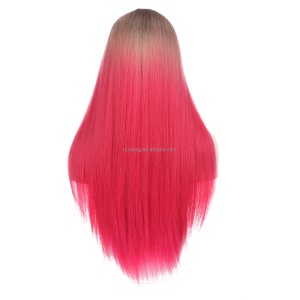 Perruque en fibre synthétique 28 pouces cheveux rouge raides avec une frange
