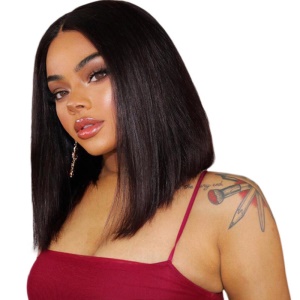 Perruque synthétique 16 pouces sans dentelle cheveux courts et lisses 150% de densité
