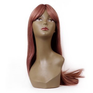 Perruque aux cheveux rouges longs et raides en fibre synthétique sans lace