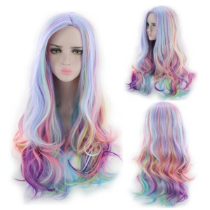 Perruque  synthétique cosplay  aux cheveux ondulés et colorés