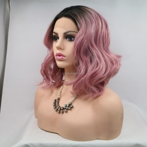 Cap de perruque en fibre sythétique cheveux court et ondulé Rose 12 pouces