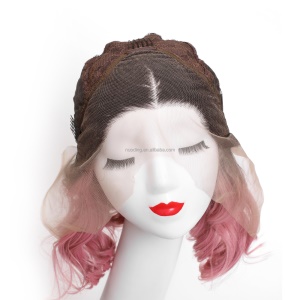Perruque 12 pouces cheveux ondulé rose-noir avec lace frontale