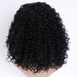 Perruque noire bouclée sans dentelle en fibre synthétique