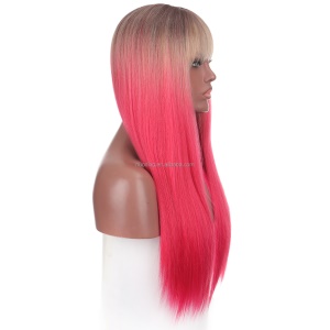 Perruque en fibre synthétique 28 pouces cheveux rouge raides avec une frange