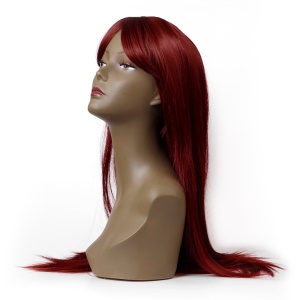Perruque aux cheveux rouges longs et raides en fibre synthétique sans lace
