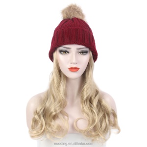 Perruque-bonnet tricoté cheveux bouclés en fibre synthétique longue de 20 pouces