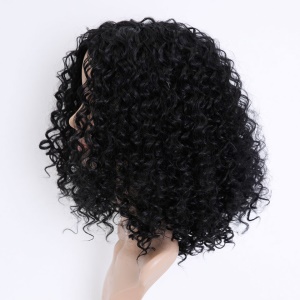 Perruque noire bouclée sans dentelle en fibre synthétique