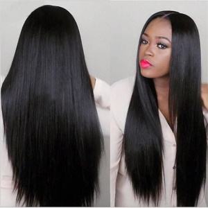 Cap de perruque de tissage cheveux lisses noirs en fibres synthétiques résistantes à la chaleur 28 pouces