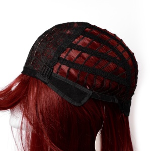 Perruque aux cheveux rouges longs et raides en fibre synthétique sans lace