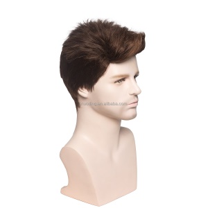 Perruque à fibre synthétique synthétique pour hommes 4 pouces brun non dentelle