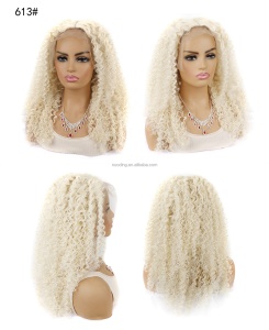 Perruque en fibre synthétique 20 pouces avec dentelle frontale cheveux bouclés