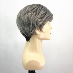 Perruque brésilien pour hommes cheveux gris lisse en fibre synthétiques 8 pouces