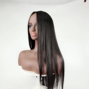 Cap de perruque de tissage cheveux lisses noirs en fibres synthétiques résistantes à la chaleur 28 pouces